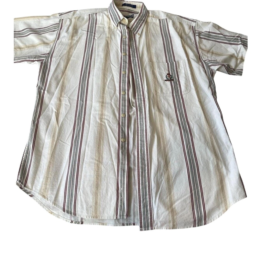 Vtg Ralph Lauren Chaps Adult L Colorblock Stripe Short‎ Sleeve Button Up Shirt